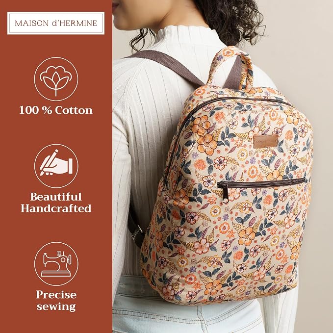 Maison d' Hermine Backpack for Women Men Cotton Shoulder Multipurpose Rucksack with Small Pouch Lightweight Multi Pocket Bag for Travel Work Beach Perfect for Spring Summer (Floral Rain) - Image 2