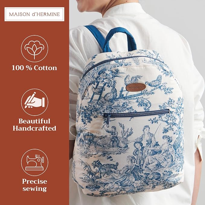 Maison d' Hermine Backpack for Women Men Cotton Shoulder Multipurpose Rucksack with Small Pouch Lightweight Multi Pocket Bag for Travel Work Beach Perfect for Spring Summer (The Miller - Blue) - Image 2