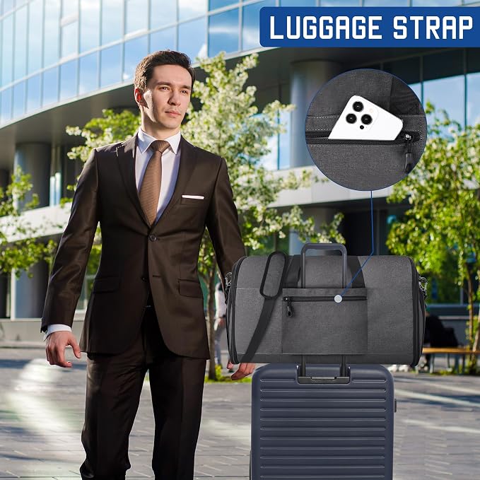 HILOMON Convertible Duffle Bags for Travel Carry On Suit Duffle Bags with Shoulder Strap 2 in 1 Hanging Garment Duffle Bag for Men Women (Grey) - Image 5