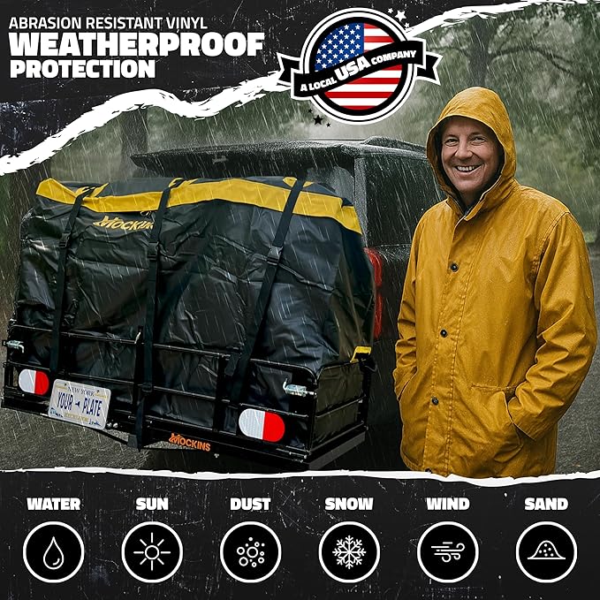Mockins 30 Cu Ft Trailer Hitch Cargo Carrier Bag for Road Trips & Camping | 60"x24"x36" Weatherproof Cargo Bag for Hitch Carrier | Waterproof Truck Bed Storage Set | Vinyl Vehicle Soft-Shell Carriers - Image 3