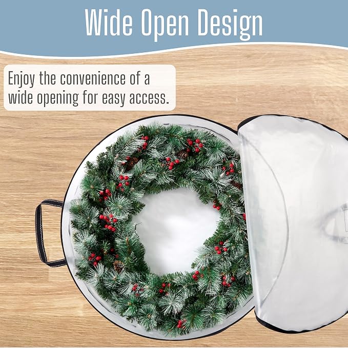 VENO 4 Pack Summer Wreath Storage Container, 36 Inch Clear Wreath Bag, Spring, Christmas Garland Decoration Organizers with Zipper and Durable Handles (Clear, 36"-4 Pack) - Image 4