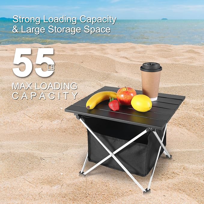 Grope Portable Camping Table Ultralight Aluminum Camp Table with Storage Bag,Beach Table for Sand with Carrying Bag,Prefect for Outdoor,Picnic,BBQ,Cooking,Festival (Black with Storage Bag-M) - Image 6