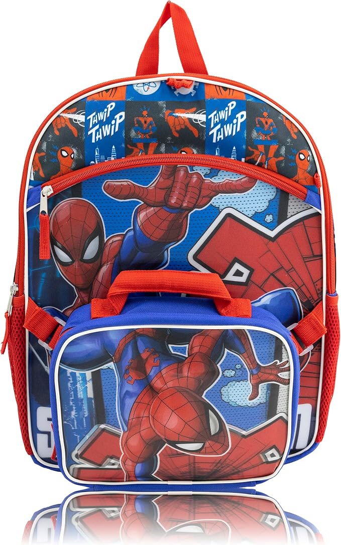 Marvel Spiderman Backpack Set for Boys | Spiderman Bookbag with Lunch Bag, Headphones, and Dangle | Kids School Spider-Man Backpack | Ages 3+ - Image 3
