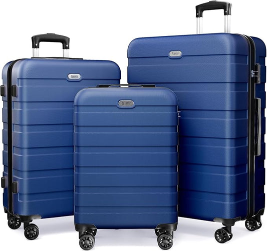 AnyZip Luggage Sets 3 Piece Hardshell Suitcase Set PC ABS Lightweight Travel Suitcases with 4 Double Spinner Wheels TSA Lock 20 24 28 Inch Dark Blue by YourBestTravelChoice