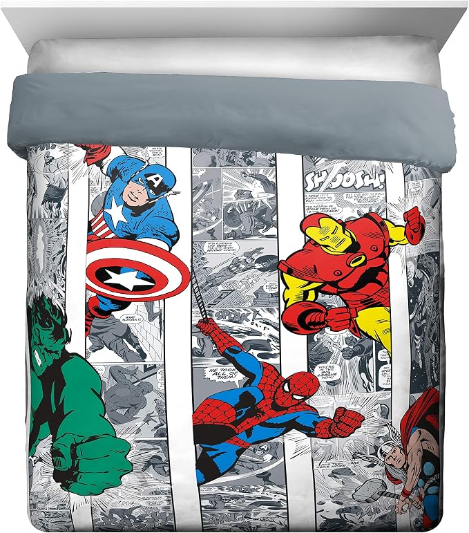 Marvel Comics Avengers Queen Comforter Set 7 Piece Soft Boys Bedding, Multi | Spiderman Hulk Captain America, Comforter Sheets Shams Pillowcases, Soft Microfiber, Machine Washable, Boys Gift - Image 2