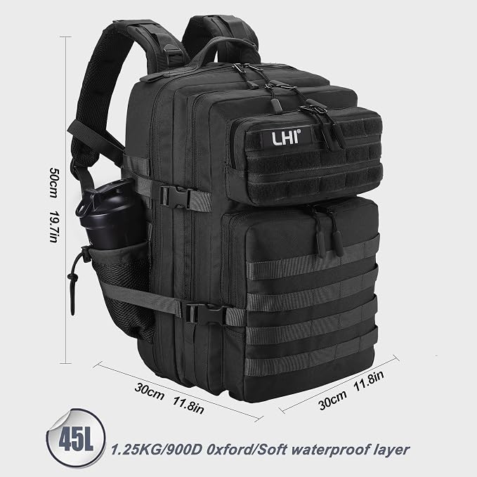 LHI Military Tactical Backpack for Men and Women 45L Army 3 Days Assault Pack Bag Large Rucksack with Shoe Compartment - Image 5