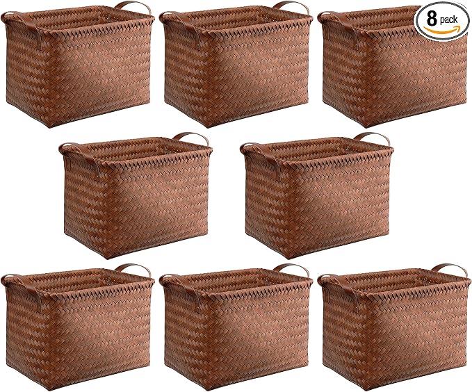 BROWNLILY Handwoven Clothes Basket Laundry Hampers Large Wicker Storage Baskets for Shelves Blankets Closet Storage Bins Car Bedroom Bathroom Organizers and Storage Bath (8, Brown) by Unknown