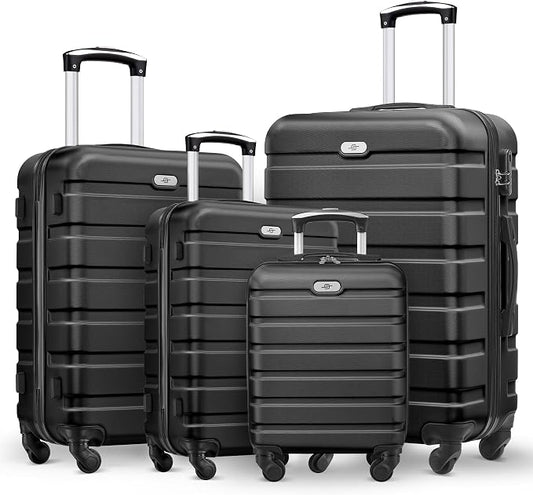 Suitour 4 Piece Luggage Sets, Hard Shell Suitcase Set with Spinner Wheels 16 20 24 28inch Travel Sets(Black) by Suitour