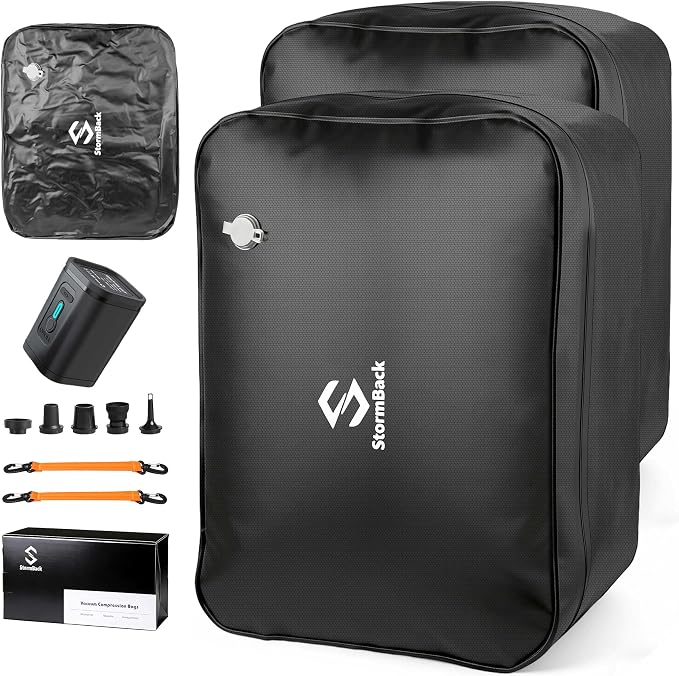 41L Travel Vacuum Bags with Pump, 180° Open,Compression Bags for Travel Luggage, Reusable IP67 Waterproof Vacuum Seal Packing Cubes for Carry On Suitcase and Backpack (2PC + Pump) by Unknown