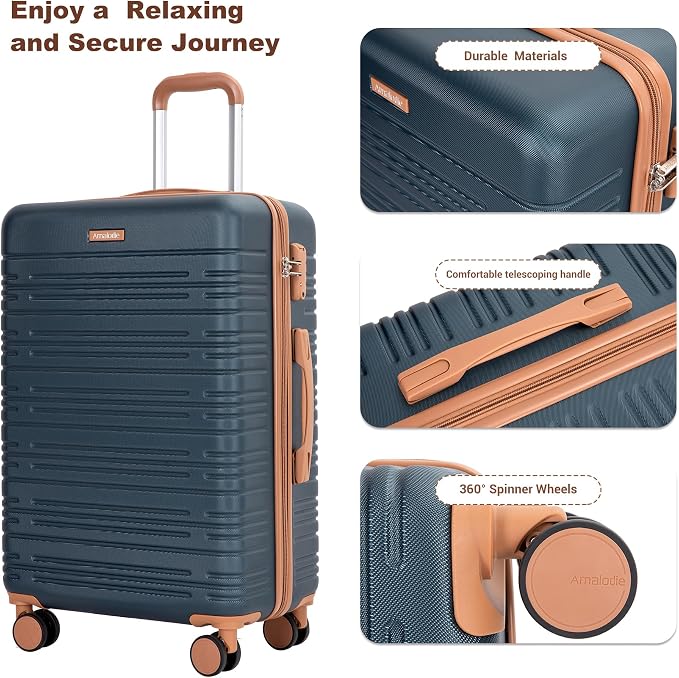 Amalodie Luggage Sets 5 Piece Suitcases with Double Spinner Wheel,Suitcase Set ABS Hard Case Luggage with TSA Lock and Durable Waterproof Travel Luggage - Image 9