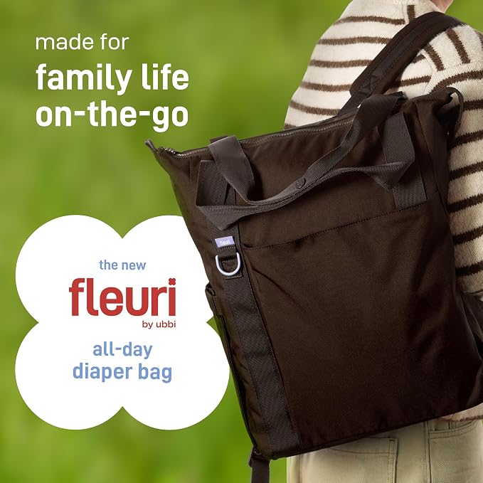 Ubbi Fleuri All-Day Diaper Bag Backpack, Features 12 Pockets, Insulated Bottle Pocket, Wet Bag, Changing Mat, Stroller Straps and Dust Pouch, Lightweight, Easy-Clean & Travel Ready, Ganache - Image 2