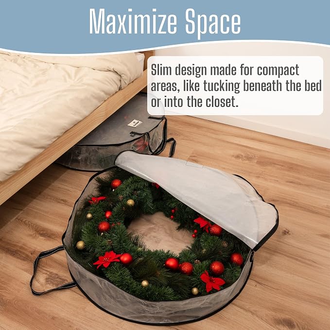 VENO 4 Pack Summer Wreath Storage Container, 36 Inch Clear Wreath Bag, Spring, Christmas Garland Decoration Organizers with Zipper and Durable Handles (Clear, 36"-4 Pack) - Image 6
