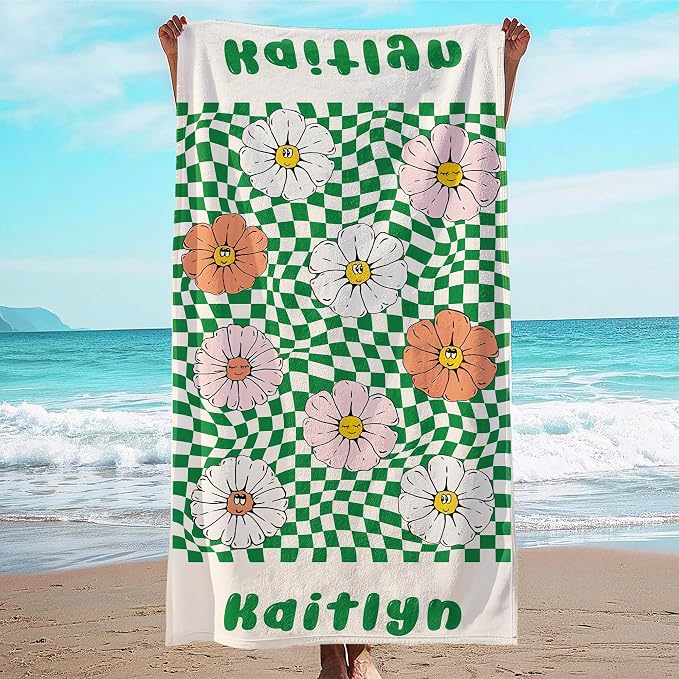 JML Personalized Beach Towel with Name, Custom Flower Beach Towel, Customized Microfiber Pool Towel, Quick Dry & Absorbent Swim Towel for Adult,Mother's Day, Birthday, Summer Holiday,Vacation by JML