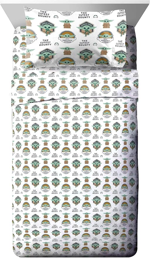 Star Wars Mandalorian Grogu Twin Comforter Set 4 Piece Kids Bedding, Gray | Baby Yoda, Comforter Sheets Pillowcase, Official Product, Soft Microfiber, Machine Washable, Easy Care, Kids Gift - Image 3