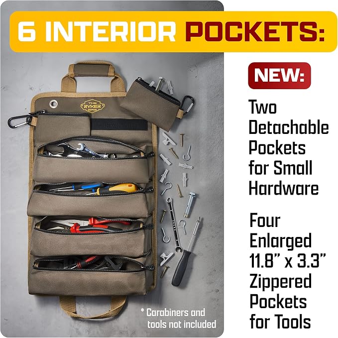Ryker Personalized Roll Up Tool Bag Organizer Customized Name Gifts for Men | Tool Roll Up Bag Tool Box Organization. Portable Truck & Motorcycle accessories. Rollup Tools Bags for Mechanic & Electrician - Image 2