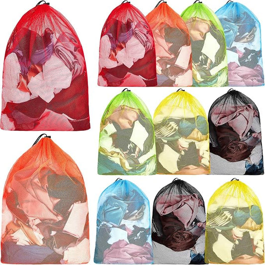 Berlune 12 Pcs 32 x 24 in Large Laundry Bag Colorful Extra Large Mesh Laundry Bag Bulk with Drawstring Heavy Duty Mesh Machine Washable Drawstring Pouch for Clothing Classification Dorms, Laundromats by Berlune