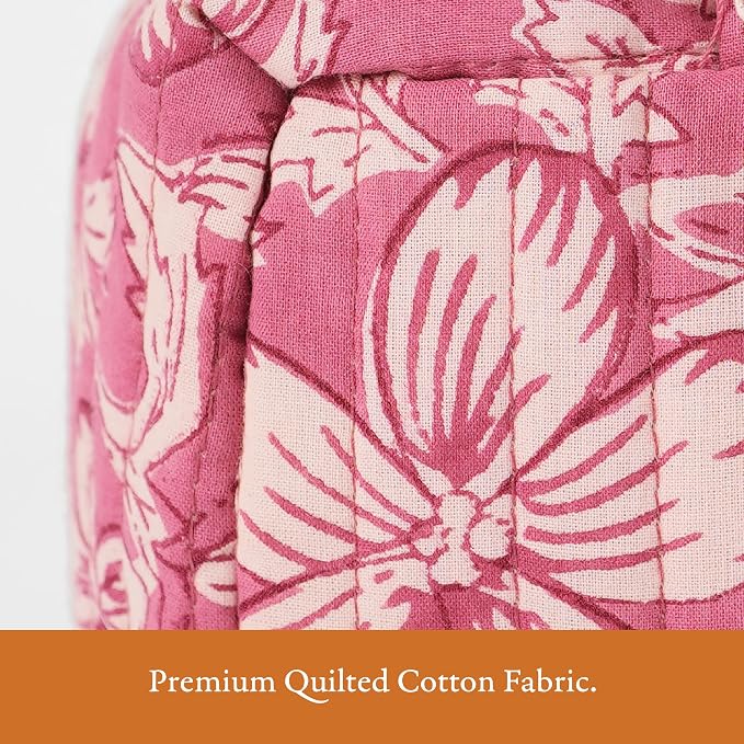 Saffron Marigold Quilted Makeup Bag Set of 3, Hand Block Printed Cotton Cosmetic Bags for Women, Waterproof Lined Travel Toiletry Bag, Coquette Floral Aesthetic, Handmade Gift, Mauve Mist Oleander - Image 6