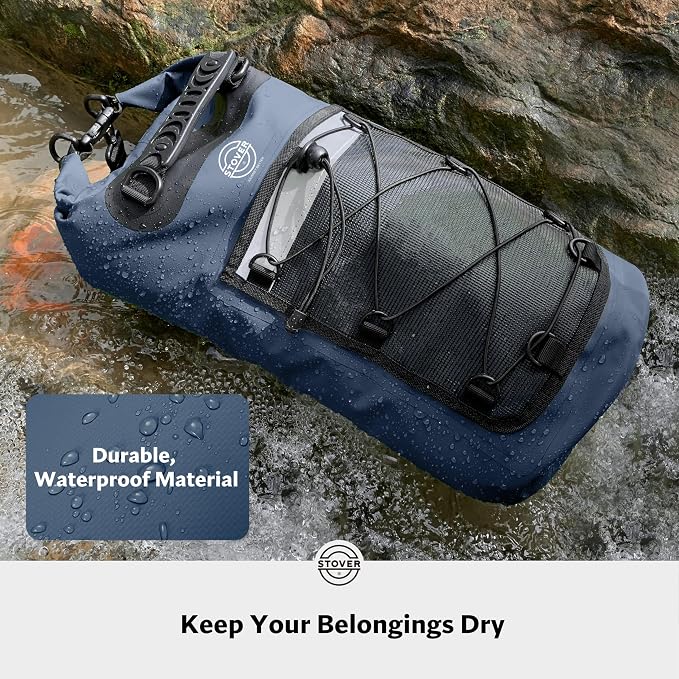 STOVER 5/10/25/30/40L Waterproof Dry Backpack & Phone Case- Large Floating Dry Bag for Kayaking, Travel, Hiking, Fishing, Camping, Motorcycles & Beach, Heavy-Duty Roll Top Men/Women (Navy Blue) - Image 2