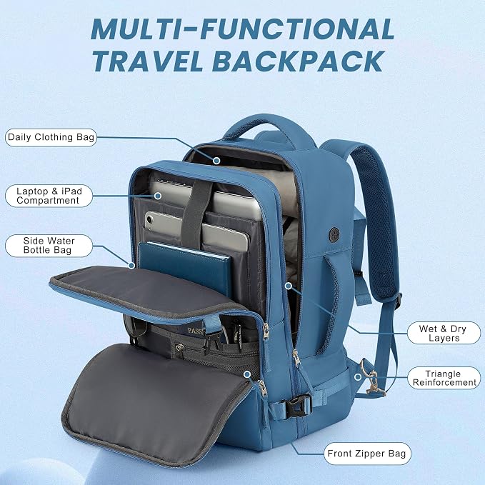 Sinaliy Travel Backpack, TSA Carry on Flight Approved Backpack | Waterproof 17.3 Inch Laptop Backpack with Multi-Pockets, Personal Item Travel Bag for Men Women, Deep Blue - Image 4