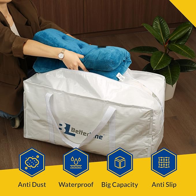 Heavy Duty Moving and Storage Bag,29"x13"x15" Inches Tote with Reinforced Handles,Holds up to 65 lbs.,Tear and Water Resistant,Multi-Purpose and Foldable Double Zipper Polypropylene Bag,Set of 2 - Image 7