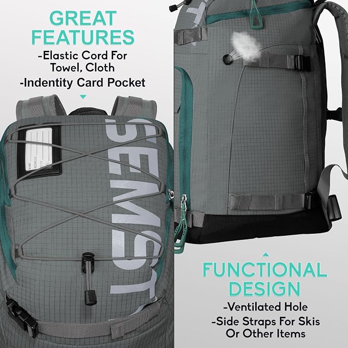Ski Boot Bag, 55L/70L Waterproof Ski and Snowboard Boots Travel Backpack for Skis, Snowboard, Ski Helmet, Goggles, Gloves & Accessories - Image 4