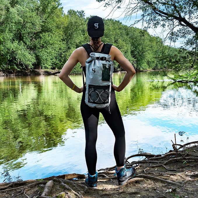 geckobrands Hydroner 20L Waterproof Dry Bag Backpack – Lightweight Roll-Top Bag with Clear Phone Pouch for Outdoor Activities - Image 7