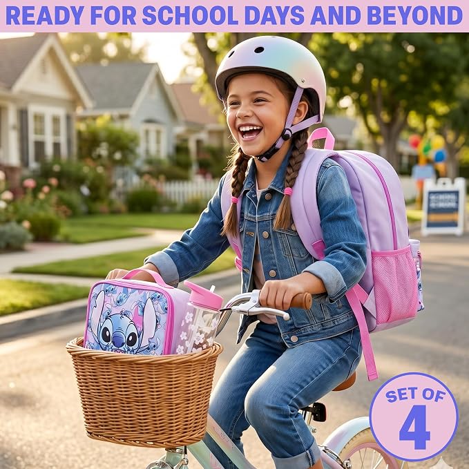 Get Trend Disney Stitch Kids Backpack 4 Piece Set | 18 inch Bookbag, Insulated Lunch Bag, Zipped Pencil Case & BPA-Free Water Bottle for School & Travel, Gifts for Girls - Image 5