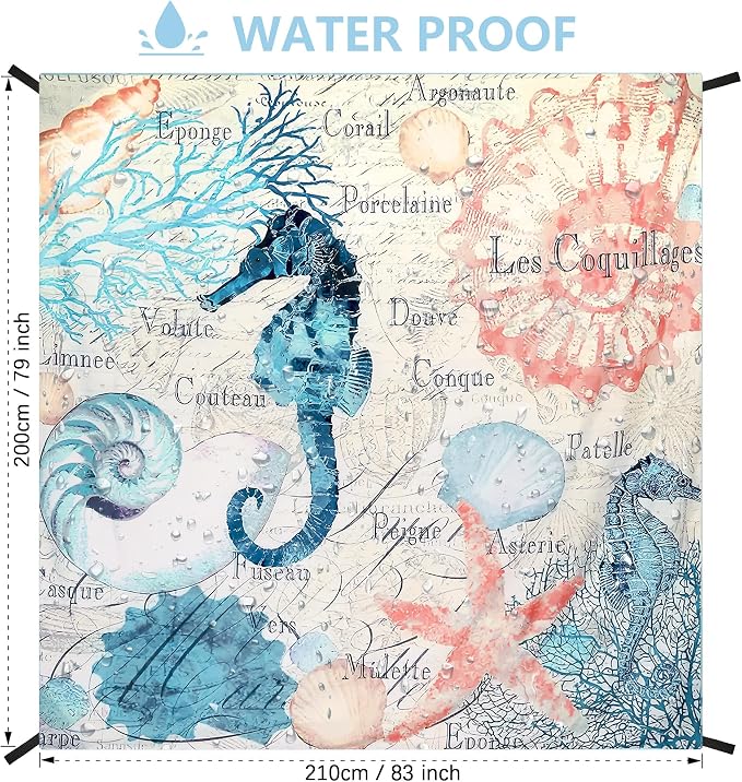 HIHOHO Beach Blanket Waterproof Sandproof Beach Mat for 1-8 Adults Quick Drying Durable Outdoor Picnic Mat for Beach Festival Travel Camping Hiking (Vintage-Seahorses, 79"×83"(4 Person)) - Image 3