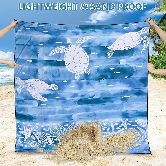 HIHOHO Beach Blanket Waterproof Sandproof Mat, Ink Turtle-BL, 79"×83" | Quick Drying, Durable, For 1-8 Adults, Outdoor Picnic Beach Festival Travel Camping Hiking - Image 4