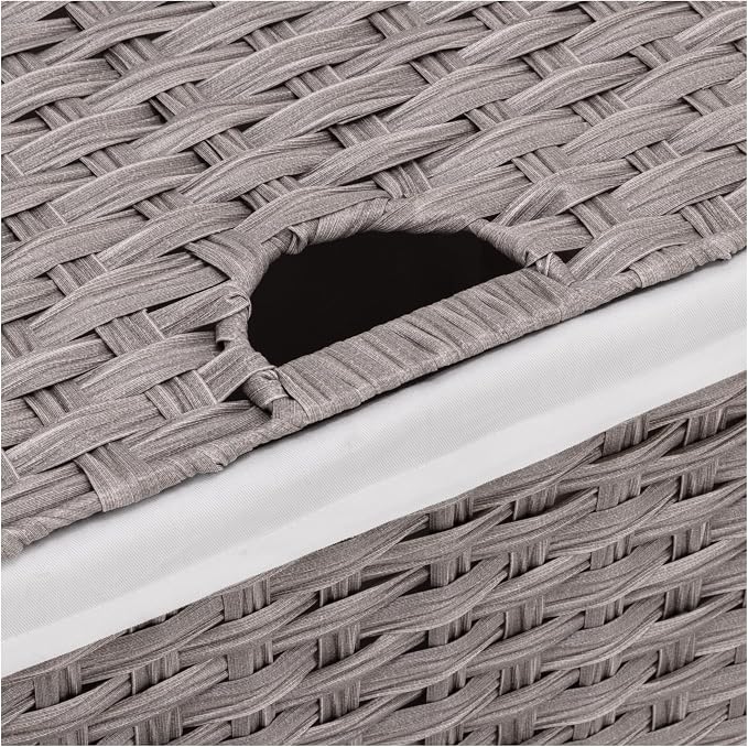 Seville Classics Premium Handwoven Portable Laundry Bin Basket with Carrying Handles, Household Storage for Clothes, Linens, Sheets, Gray, Rectangular Hamper - Image 6