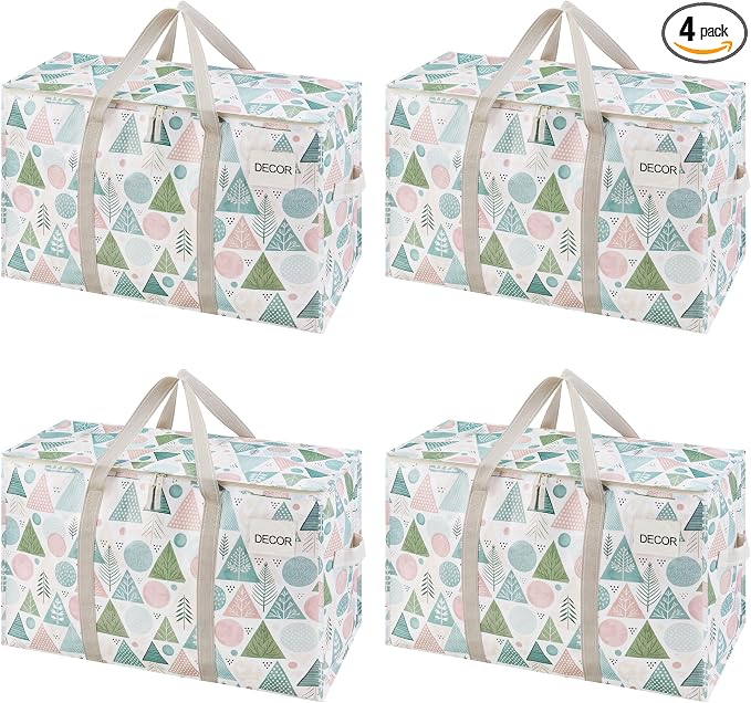 VENO 4 Pack Heavy Duty Moving Bags, Extra Large Storage Bags with Reinforced Handles & Strong Zippers, Foldable & Reusable Moving Box Alternative for Clothes & Dorm Storage by Veno