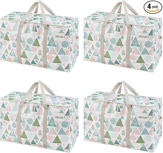 VENO 4 Pack Heavy Duty Moving Bags, Extra Large Storage Bags with Reinforced Handles & Strong Zippers, Foldable & Reusable Moving Box Alternative for Clothes & Dorm Storage by Veno