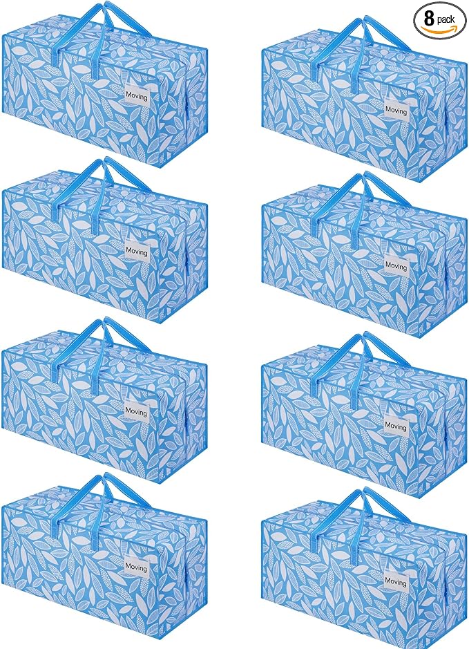 VENO 8 Pack Heavy Duty Moving Bags with Backpack Straps, Zippers & Handles, Extra Large Packing Bags for College Dorm Essentials, Moving Supplies Alternative to Cardboard Moving Boxes by Veno