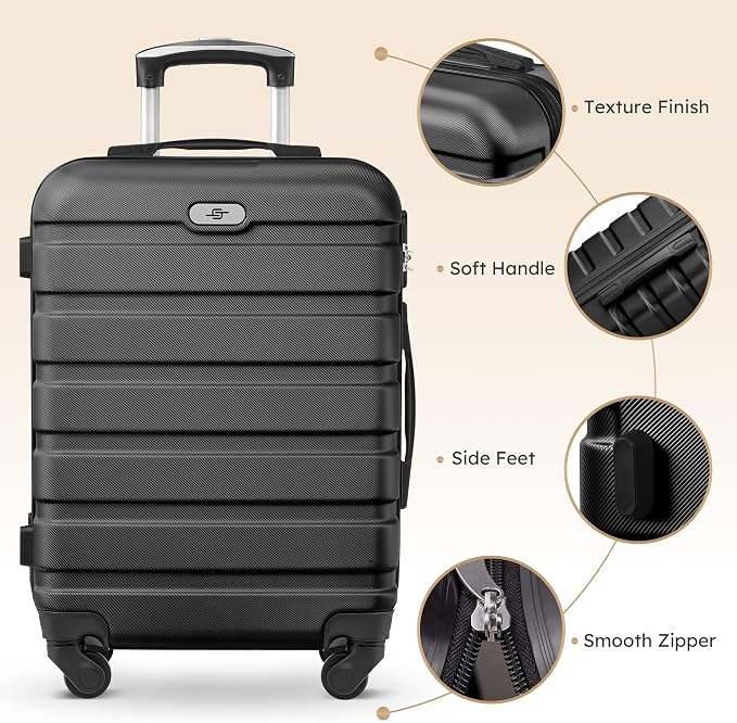 Suitour 4 Piece Luggage Sets, Hard Shell Suitcase Set with Spinner Wheels 16 20 24 28inch Travel Sets(Black) - Image 3