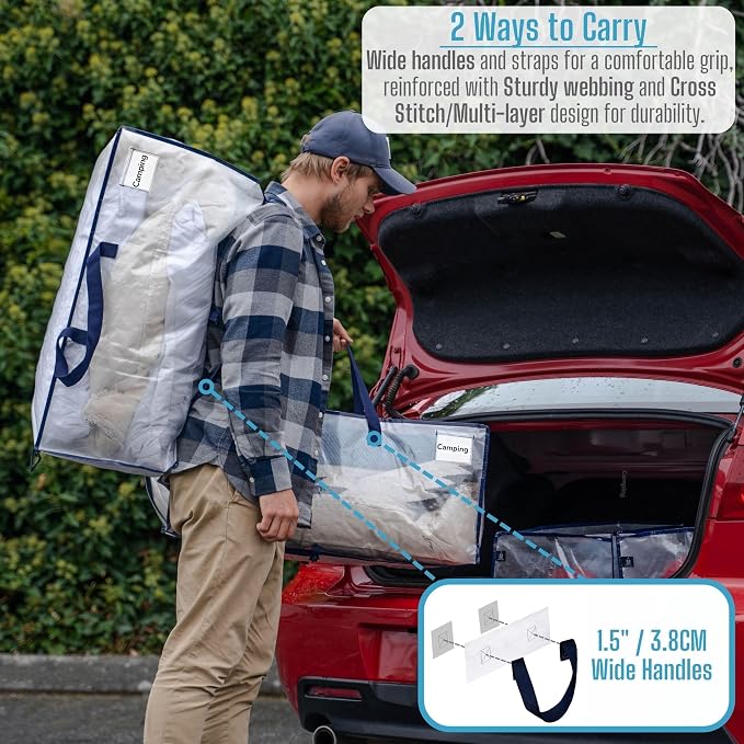 VENO 20 Pack Heavy Duty Moving Bags with Backpack Straps, Zippers & Handles, Extra Large Packing Bags for College Dorm Essentials, Moving Supplies Alternative to Cardboard Moving Boxes - Image 2