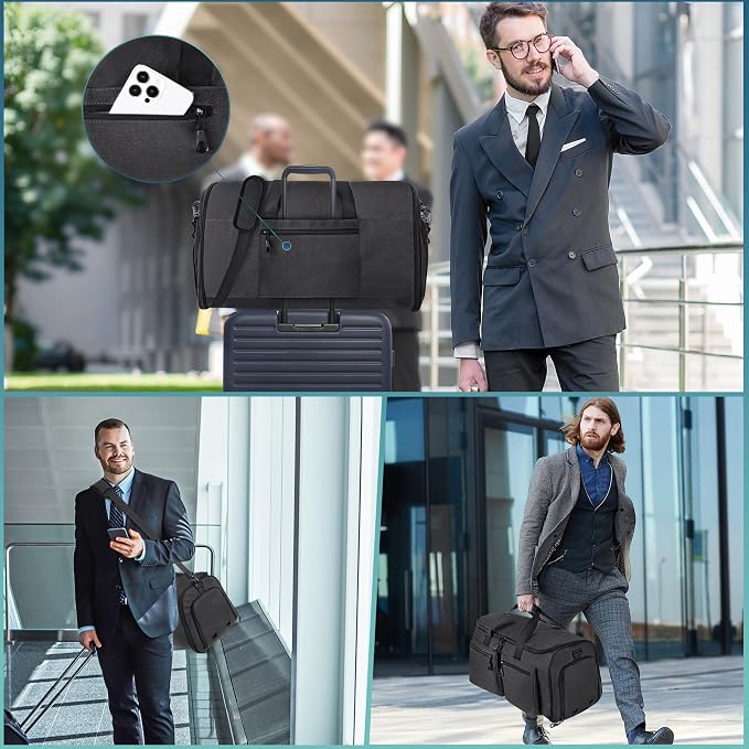 HILOMON Convertible Duffle Bags for Travel Carry On Suit Duffle Bags with Shoulder Strap 2 in 1 Hanging Garment Duffle Bag for Men Women (Black Mesh Storage) - Image 7