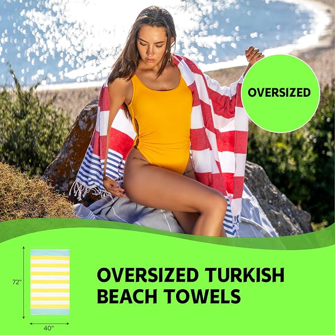 HAVLULAND Turkish Beach Towels, Oversized 40"x72" Turkish Bath Towel, Highly Absorbent Quick Dry Sand Free Beach Towels for Beach Pool Spa Gym Yoga Travel Camping Picnic Blanket - Pink/Blue - Image 3