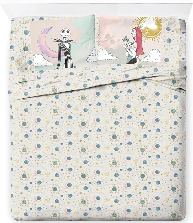 Jay Franco Sheet Set with Fitted, Flat Sheets & Pillow Cover - Ultra-Soft Bedding with Pillowcase for Room Decor, Beige - Nightmare Before Christmas, 4 Piece Queen by JayFranco