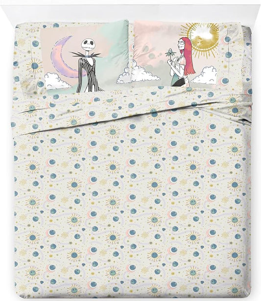 Jay Franco Sheet Set with Fitted, Flat Sheets & Pillow Cover - Ultra-Soft Bedding with Pillowcase for Room Decor, Beige - Nightmare Before Christmas, 4 Piece Queen by JayFranco