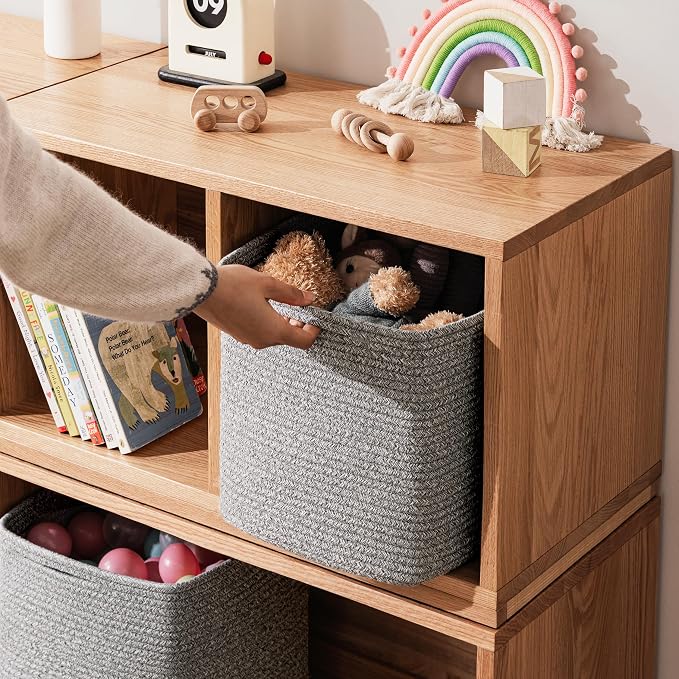joybest 11inch Cube Storage Bins Set of 4, Cotton Rope Woven Organizer Basket for Shelves, Cube Bin Square Shelves Organizer Closet Storage, Nursery, Toy Organization, Gray - Image 5