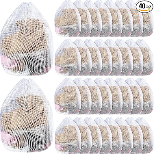 40 Pcs Mesh Laundry Bags Bulk with Drawstring 20 x 24'' White Heavy Duty Mesh Bag Machine Washable Sturdy Large Net Laundry Wash Bag for Dormitory College Apartment Travelling Camping by Nuenen