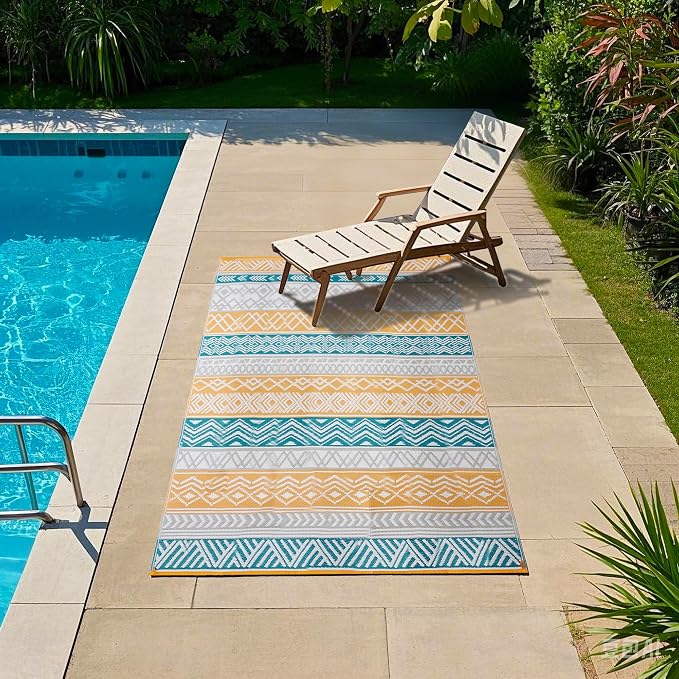 Outdoor Rugs, Outdoor Plastic Straw Rug, Reversible Waterproof Carpet for Camping, Poolside, Garden, BBQ Area, Gazebo Flooring, RV Park & Beach, Colourful Style, 8x10 - Image 3