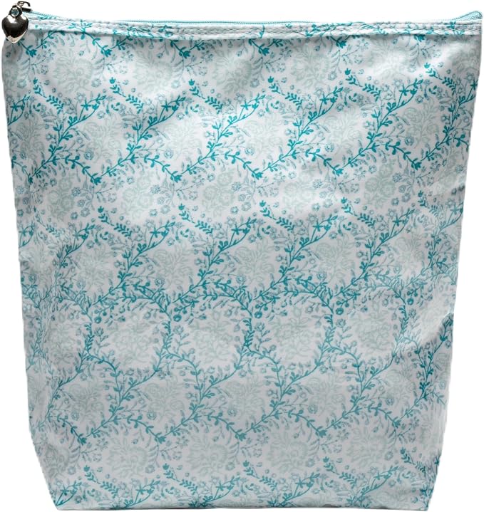 Jacaranda Living Large Cosmetic Bag - Water-Resistant, PVC-Lined - Aqua Trellis by JacarandaLiving