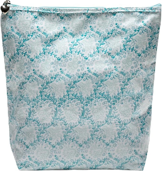 Jacaranda Living Large Cosmetic Bag - Water-Resistant, PVC-Lined - Aqua Trellis by JacarandaLiving