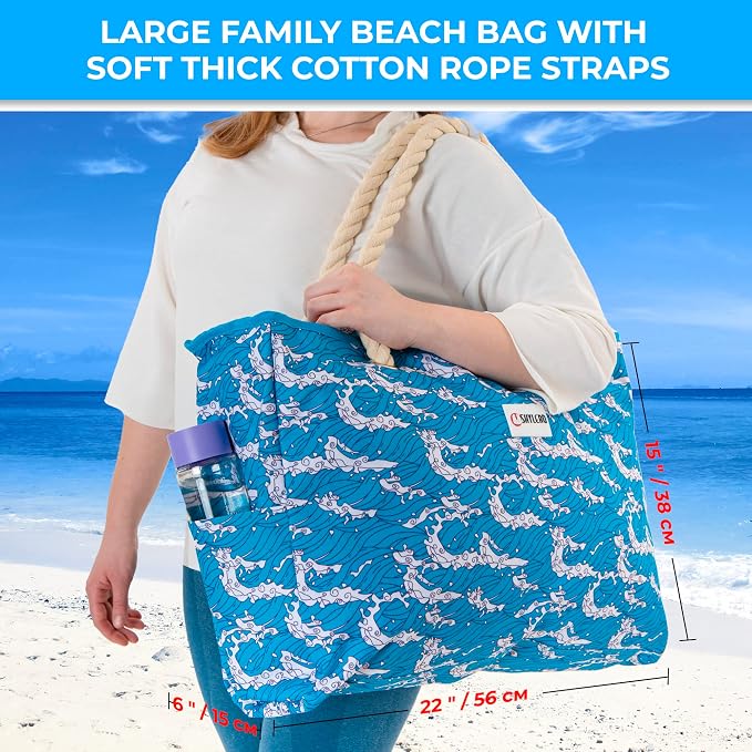 Beach Bag and Pool Bag Has Cooler Pocket, 7 Pockets Total, Zip Top. Family Size Waterproof Beach Tote - Image 2