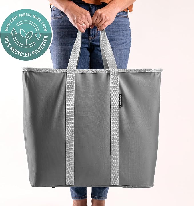 CleverMade Collapsible Laundry Caddy – Foldable Laundry Hamper & Tote, XXL 64L Pop-Up Laundry Basket with Handles, Space-Saving Laundry Organizer for Home & Travel, 2 Pack - Charcoal Gray - Image 8