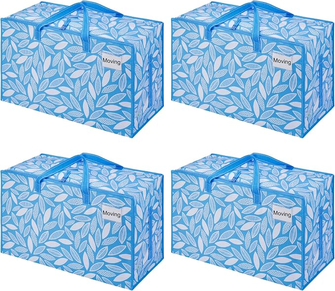 VENO 4 Pack Extra Large Heavy Duty Moving Bags with Wide Opening & Reinforced Handles, Reusable Storage Tote Bags with Strong Zippers for Clothes, College Dorm Essentials & Moving Supplies by Veno