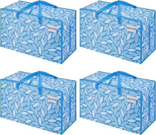 VENO 4 Pack Extra Large Heavy Duty Moving Bags with Wide Opening & Reinforced Handles, Reusable Storage Tote Bags with Strong Zippers for Clothes, College Dorm Essentials & Moving Supplies by Veno
