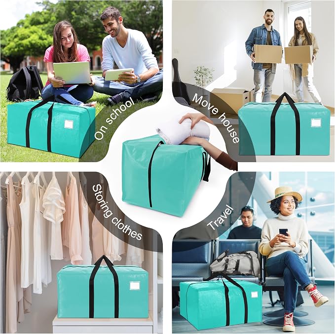 6 Pack Heavy Duty Extra Large Moving Bags W/Backpack Straps - Strong Handles & Zippers, Storage Totes For Space Saving, Fold Flat, Alternative to Box and Bin (40 gal, Aquamarine) - Image 6