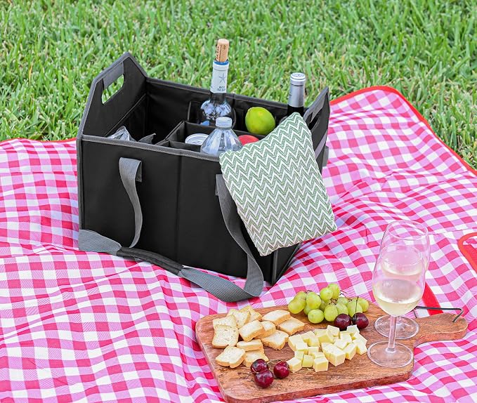 12 Bottle Wine Carrier Collapsible Reusable with Strap for Liquor Champagne Beer Glasses Storage Shopping Travel (Black) - Image 3